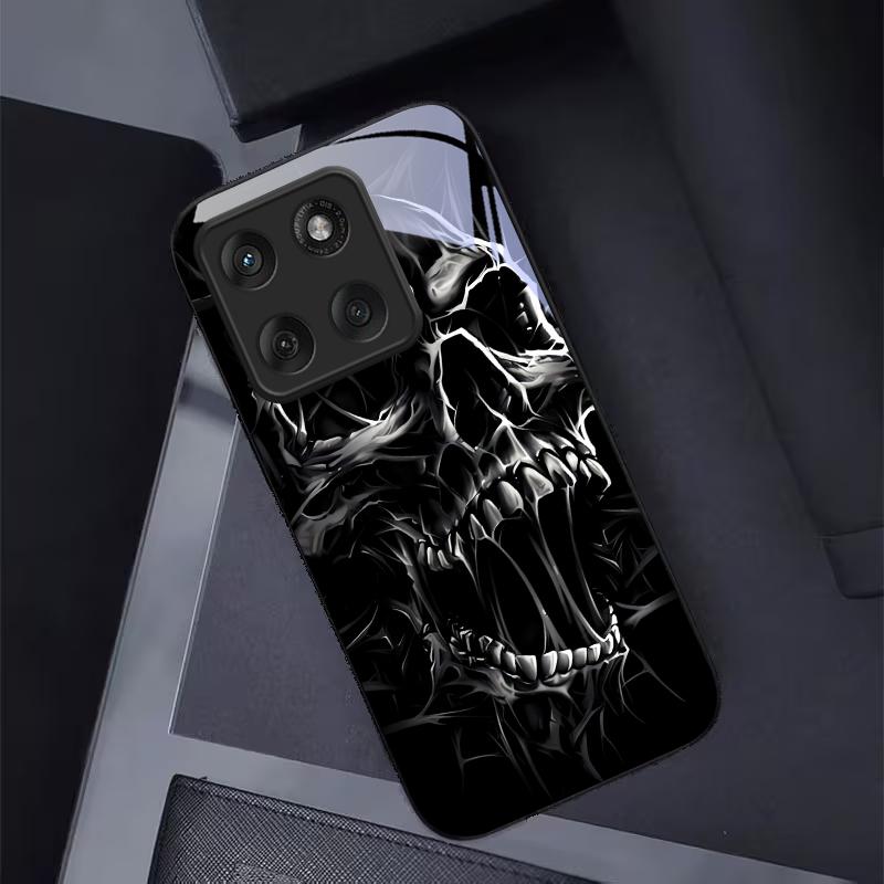 Custodia Nera in Vetro per Telefono con Teschio e Spine Gotico per Motorola Moto Edge 60 70 20 Lite 30 Pro 40 50 Ultra X30 Pro G14 G75 G84
