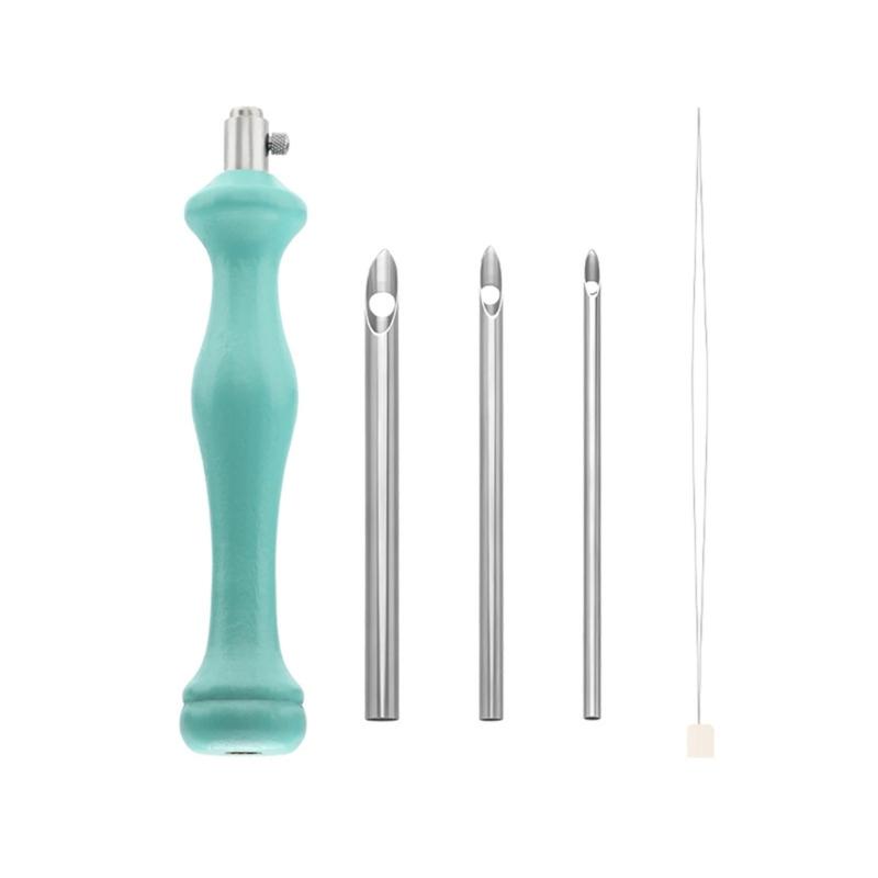 Набор для вышивания гладью для начинающих с 3 сменными головками, нитевдеватель, вышивальная ручка с деревянной ручкой, набор для вышивания гладью