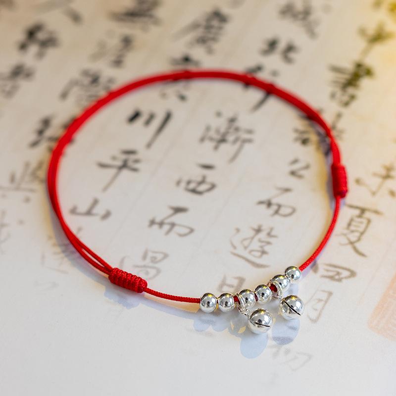 

Bell anklet for women, red string with bells that make a sound, water tone, sexy and simple, silver, ancient style, student style, handmade weaving Red Rope·Suitable for an
