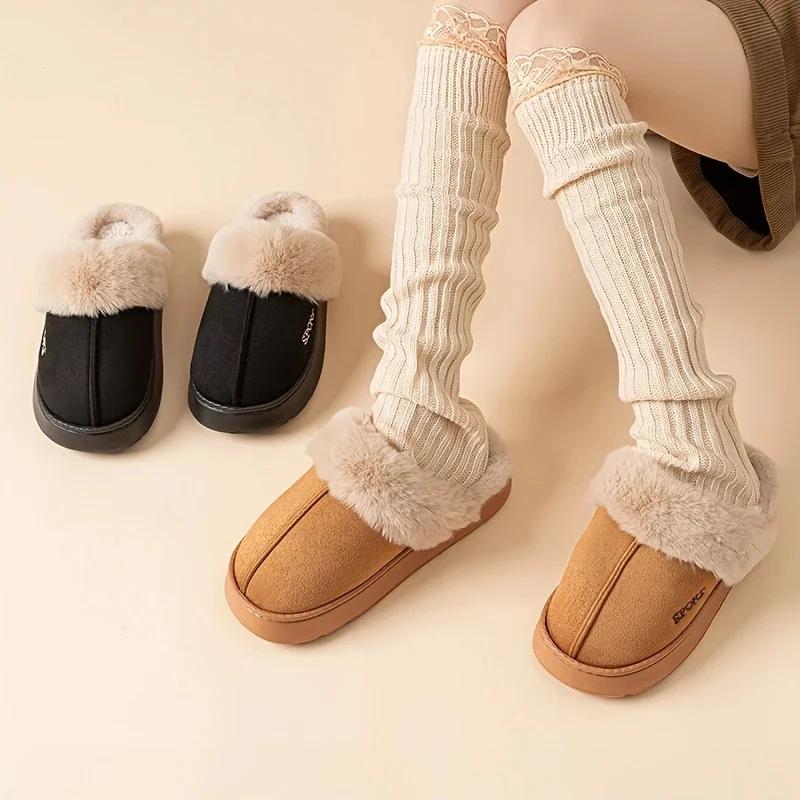 Fashion Fashion Women Fluffy Slippers Autumn Winter Indoor Thick Sole Slippers Anti-Slip Warm Unisex Shoes for Women Home Slides Women