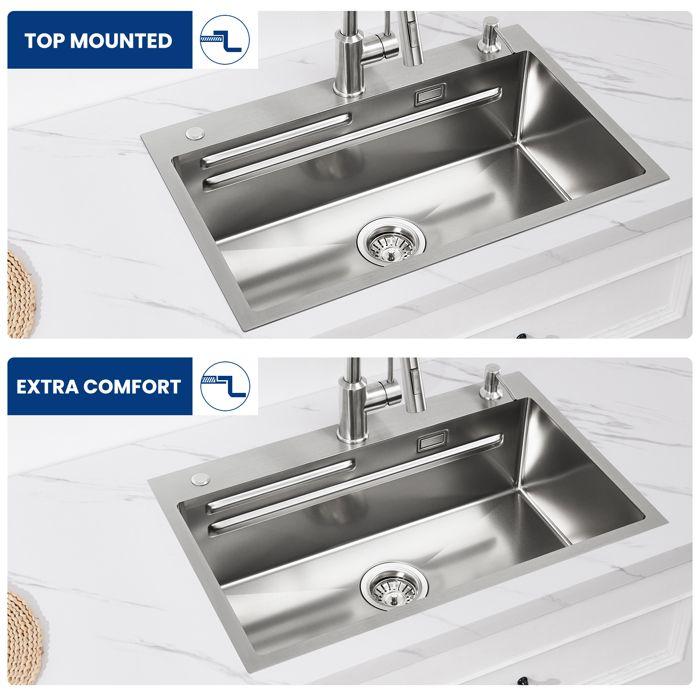 Évier de cuisine - EVIER - 70x45cm - Inox brossé - 1 bac - Installation sur table