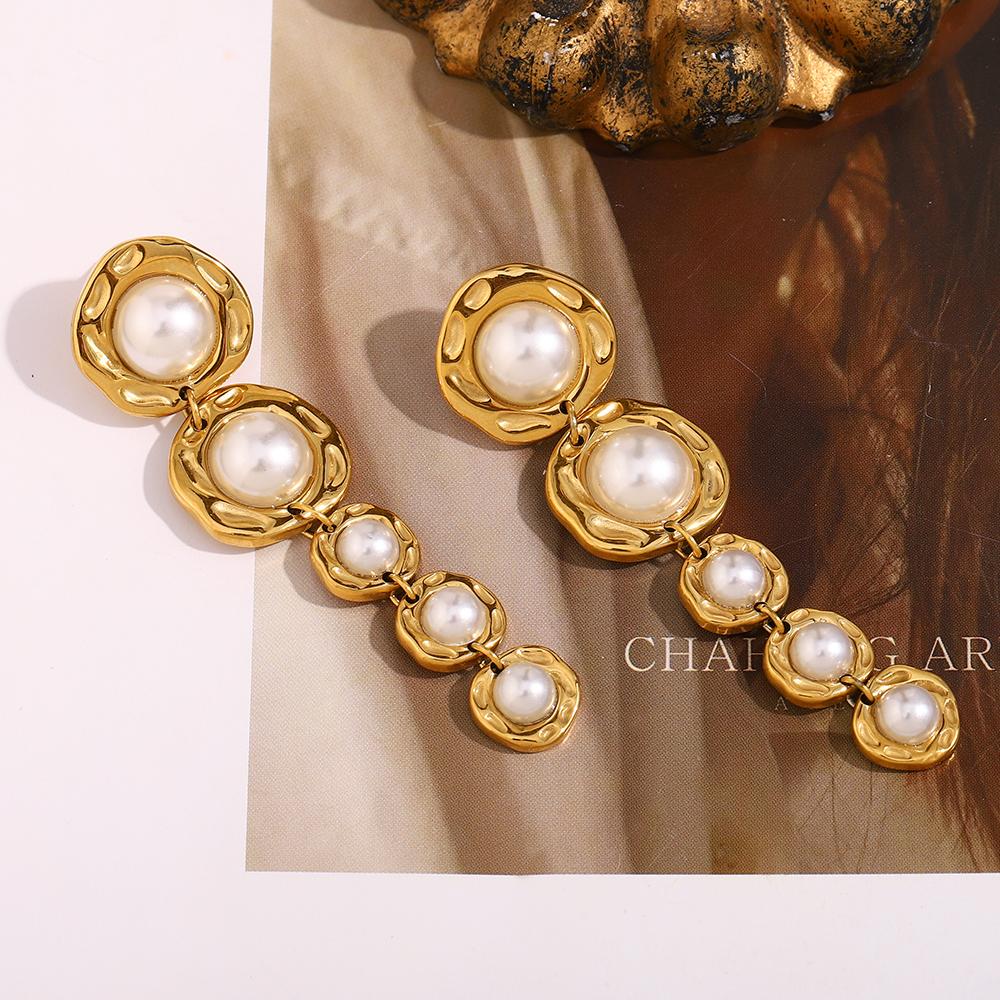 MamacitaSlay Elegant Stainless Steel Pearl Multilayer Irregular Earrings Party Waterproof Jewelry Women's High Quality Gift