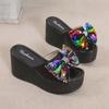 Summer New Inner Height Increase Sequin Bow Thick Bottom Wedge Heel One-character Slippers Tide