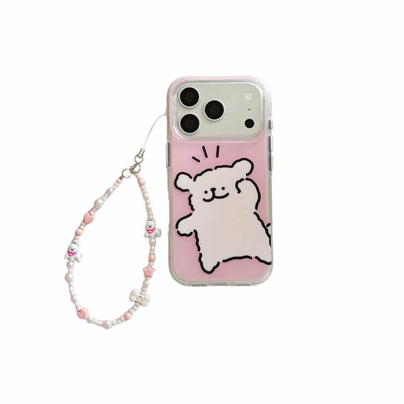 Kawaii Line Puppy Phone Case For iPhone 17 Pro 16 15 14 Pro Max with Double-Sided IMD Frosted Shockproof 17pro  Cover Cases
