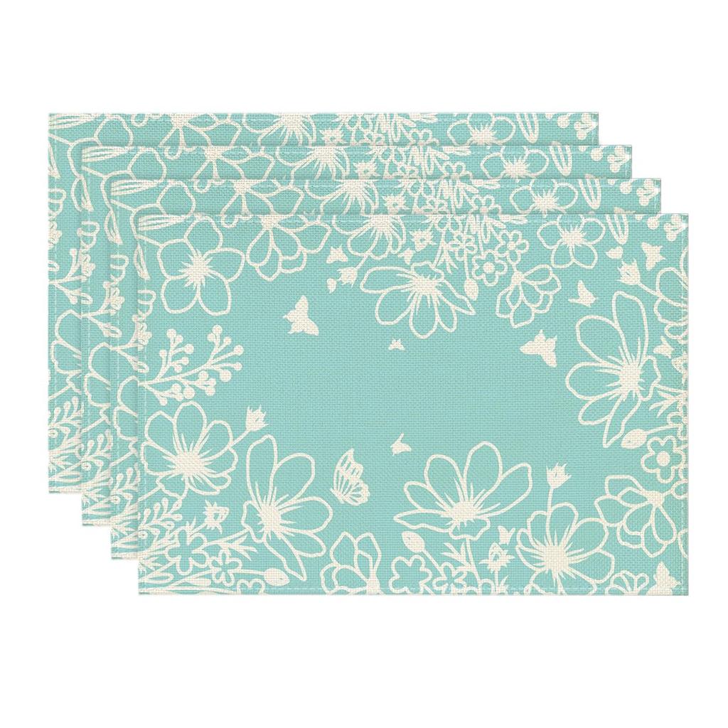 Pink Bloom Flowers Summer Placemats Set of 4, 12x18 Inch Seasonal Spring Table Mats for Party Kitchen Dining Pink Decoration