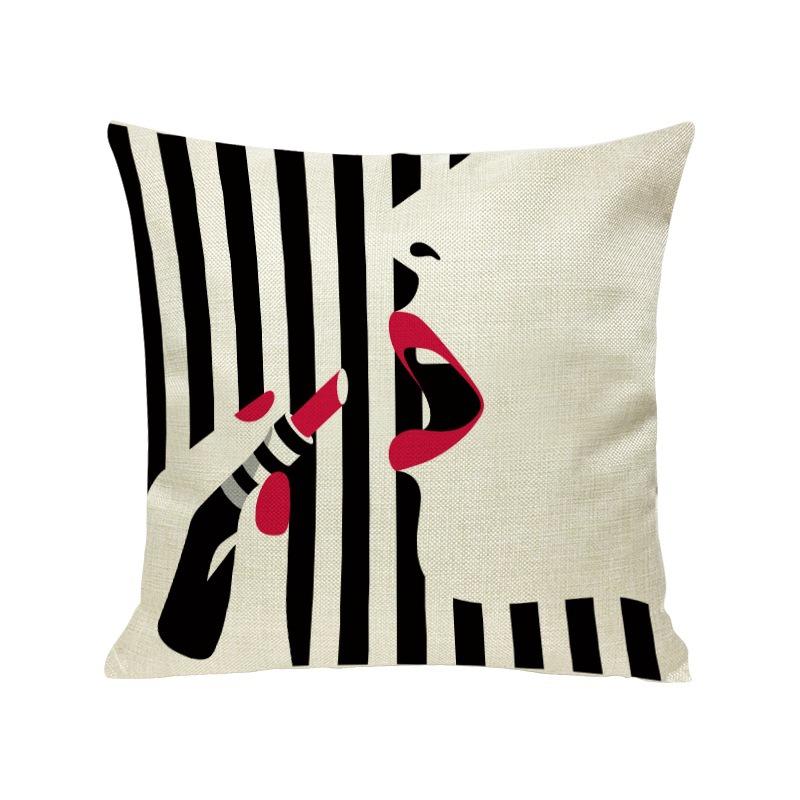 Urban Lipstick Girl Printed Linen Pillow, Fashionable Pillow Cushion Counter Decoration Pillow