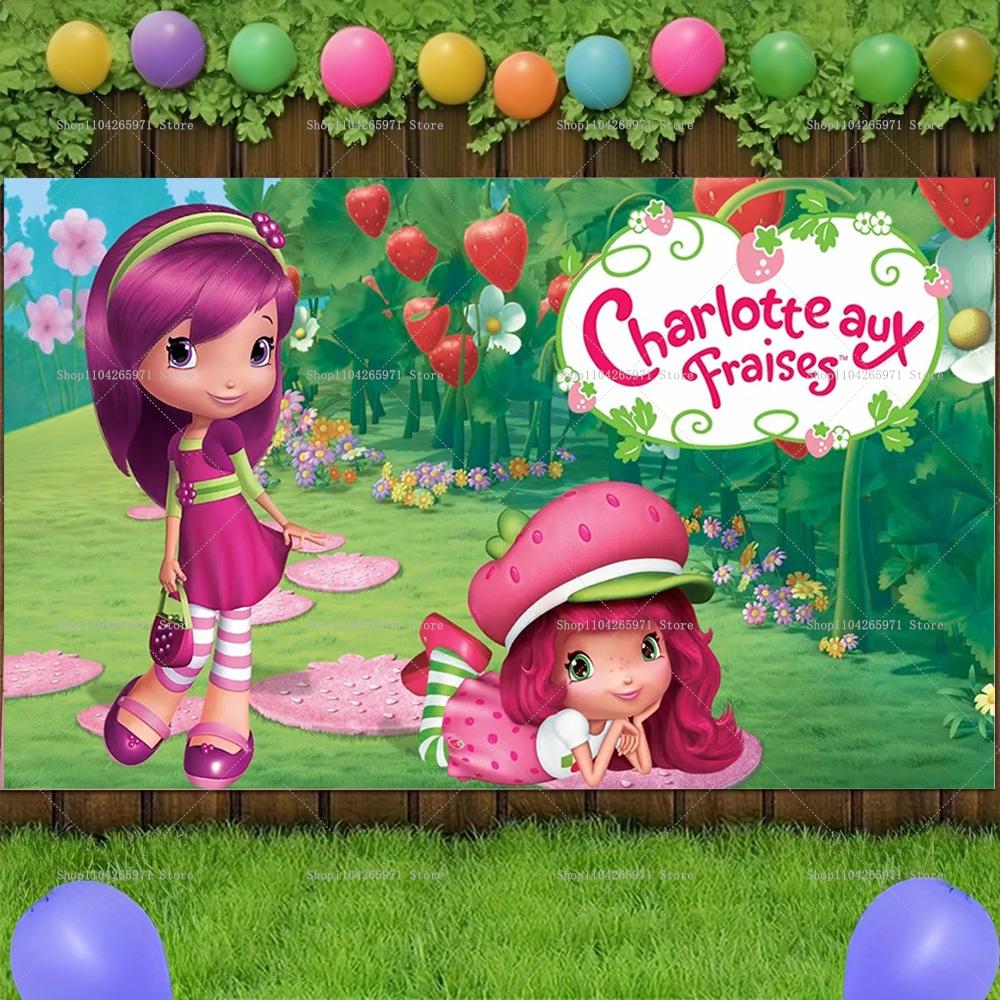 Cartoon Pink Cute Strawberry Girl Theme Background Girls Birthday Party Banner Decoration Supplies Baby Shower Gifts Photo Props