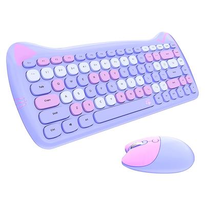 Cute Cat USB Wireless Keyboard and Mouse Set for Women and Stylish with Colorful Quiet English Compatible with PCs and Laptops 84 2.4G Kids, Keycaps,
