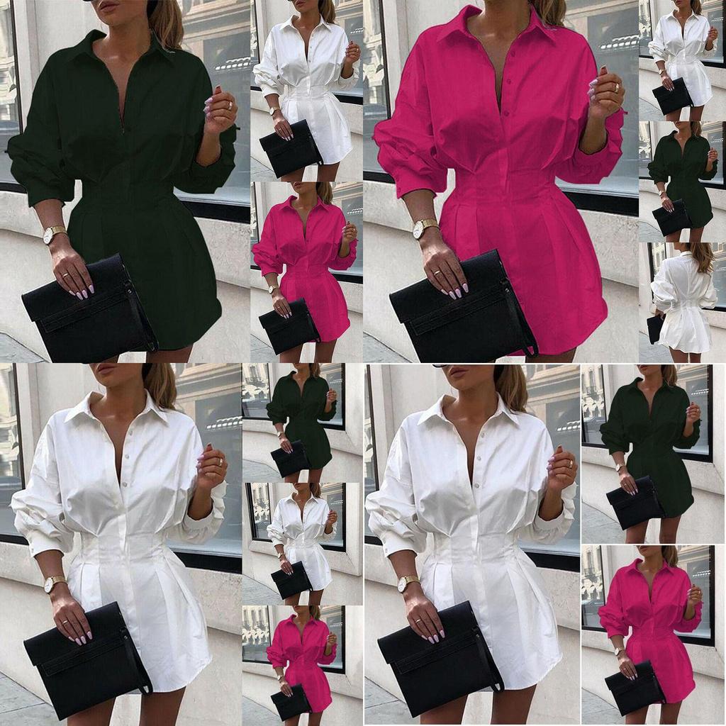 Elegante Abito Camicia da Donna a Maniche Lunghe Mini Abito con Vestibilità Comoda e Design alla Moda