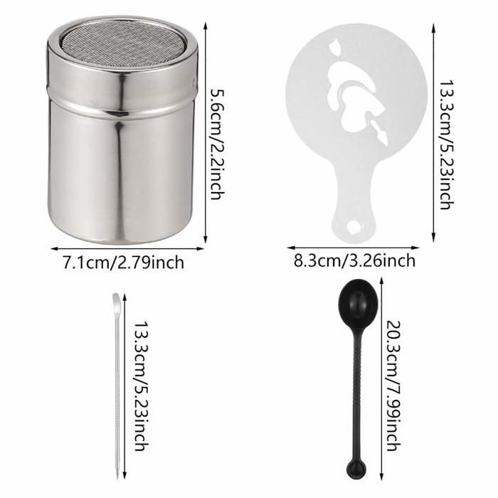 Shaker À Chocolat - CAILIYA - Acier Inoxydable - 16 Pochoirs Barista - Cuillère Doseuse - Stylo De Barista