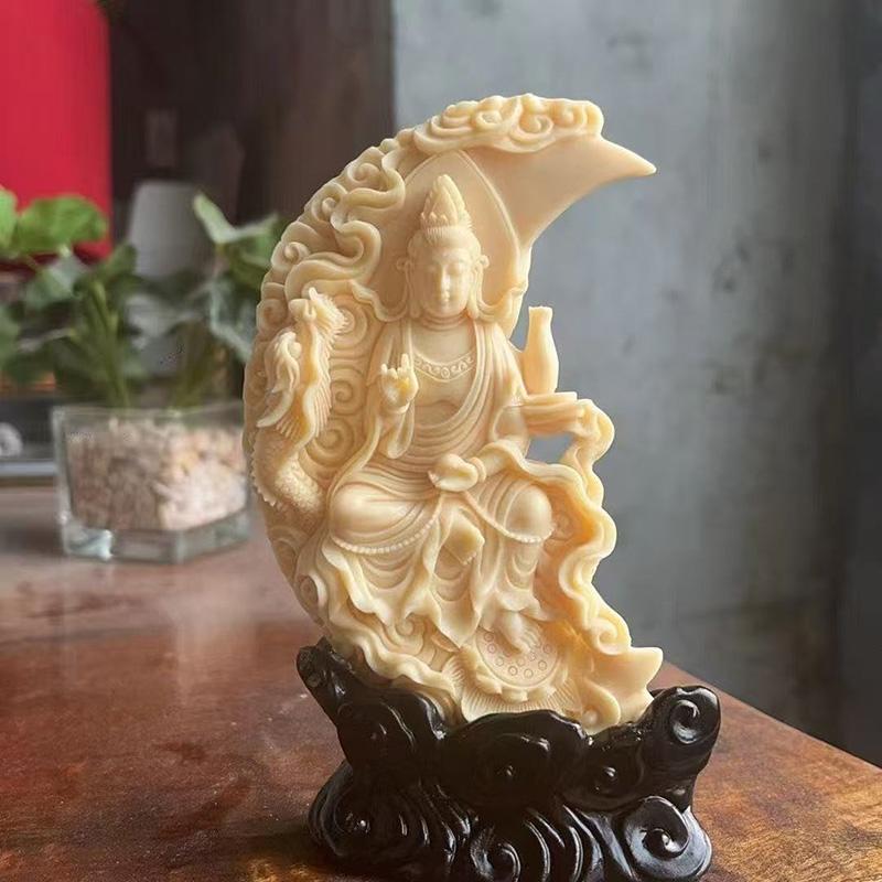 

Статуи и фигурки Гуаньинь с полумесяцем дракона, вырезанные вручную, персонажи Будды, Домашняя комната, Офис, Богатство, Удача, Фэн-шуй декор