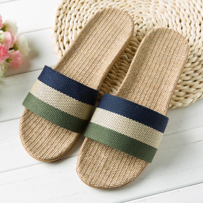 New linen slippers women's summer indoor wooden floor couple home non-slip thick bottom home cool slippers men