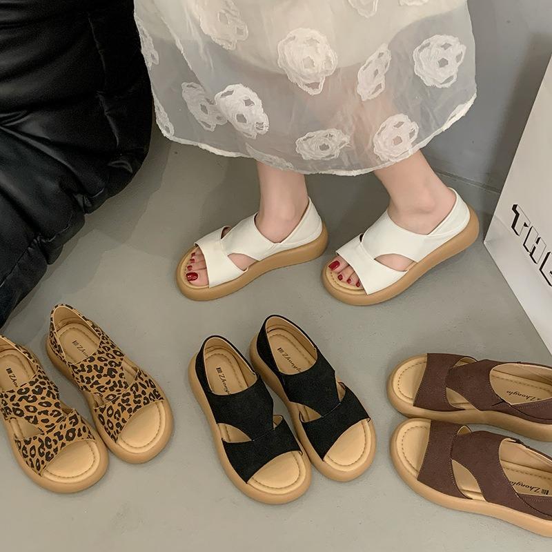 Retro Fashion Platform Bag Heel Sandals Women's Summer Wear New High-end Leopard Print Two Wear Beach Shoes Women's