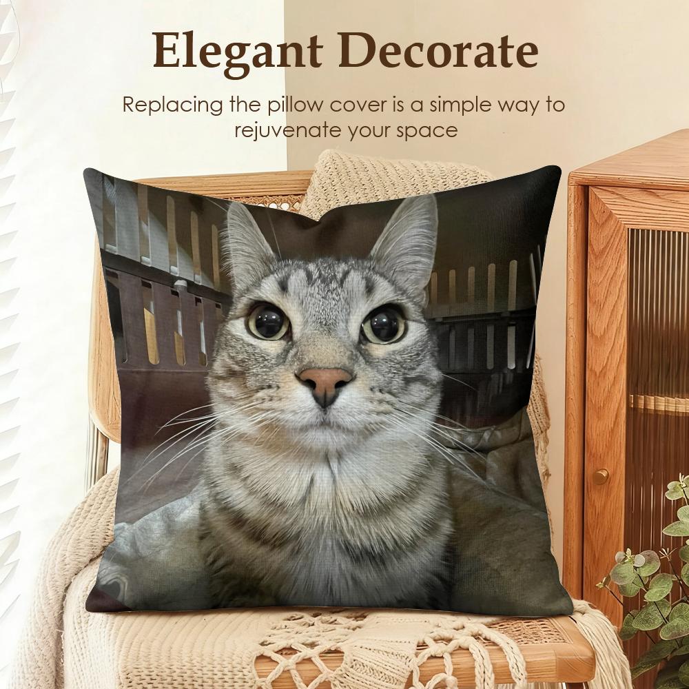 Speechless Cat Funny Cute Cushion Cover Natural Linen Organic Fabric DoubleSided Printing Sofa Home Decor Gift Pillow Case