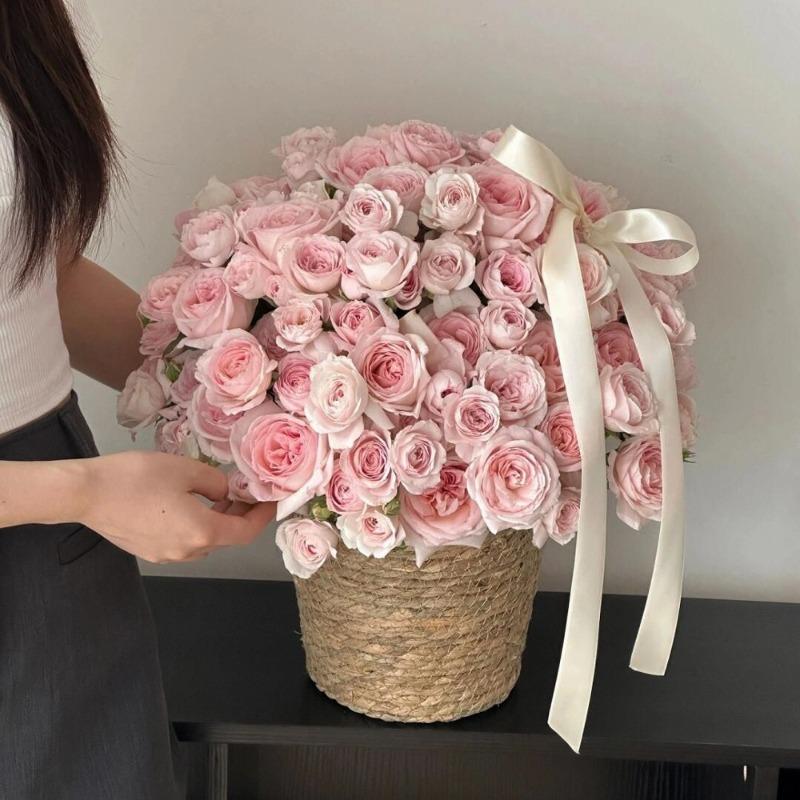 4pcs Bohemian Storage Basket Set Handwoven Rattan Barrel Floral Gift Baskets Tabletop Decor Storage Containers for Home Kitchen