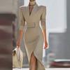 Europe and the United States 2025 autumn temperament V-neck slim-fit version medium and long hip-wrapped fashion dress women