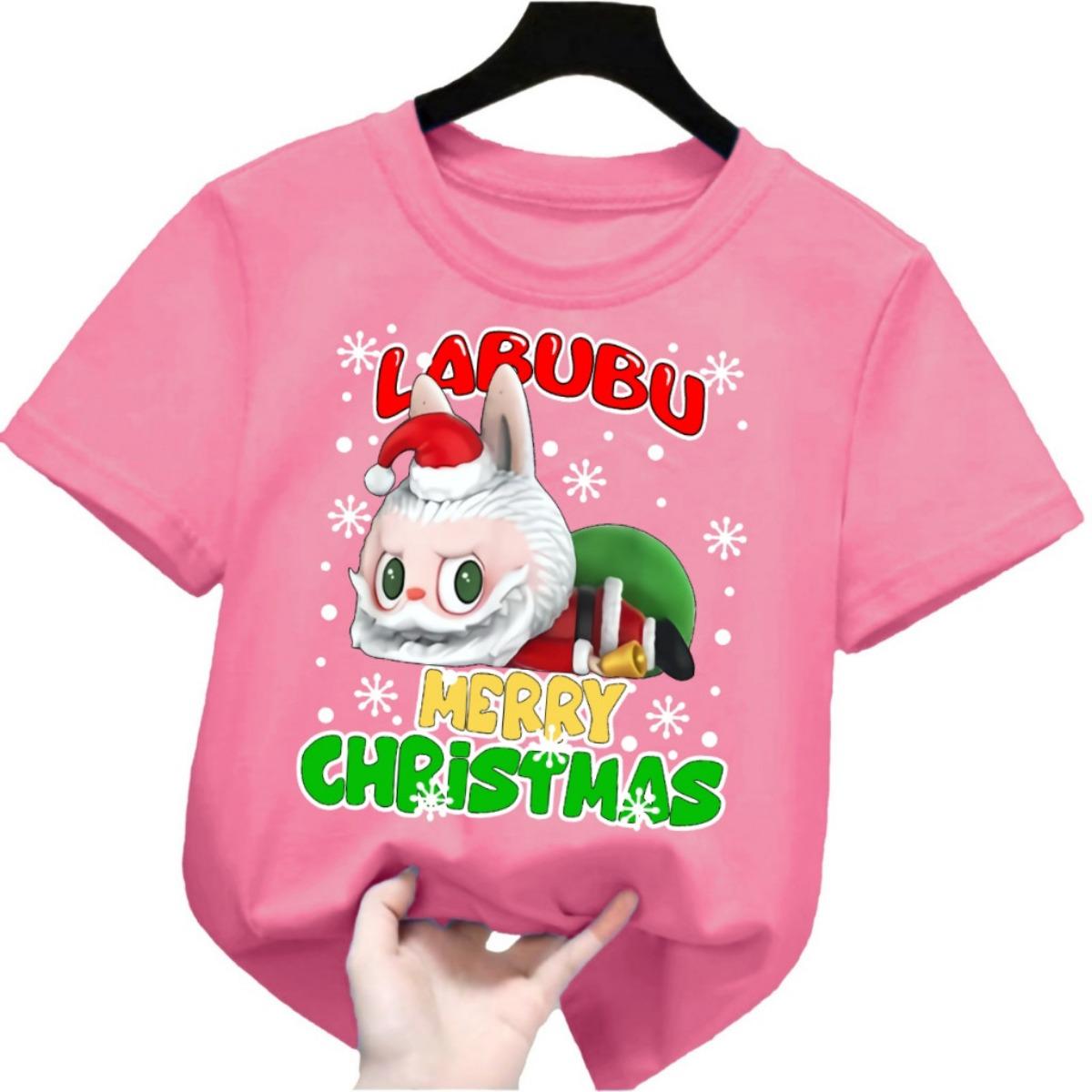 

Рождественский новый Лабубу Санта Клаус многоцветный с круглым вырезом короткий рукав мультяшный принт подходит и мужчинам, и женщинам 3XL