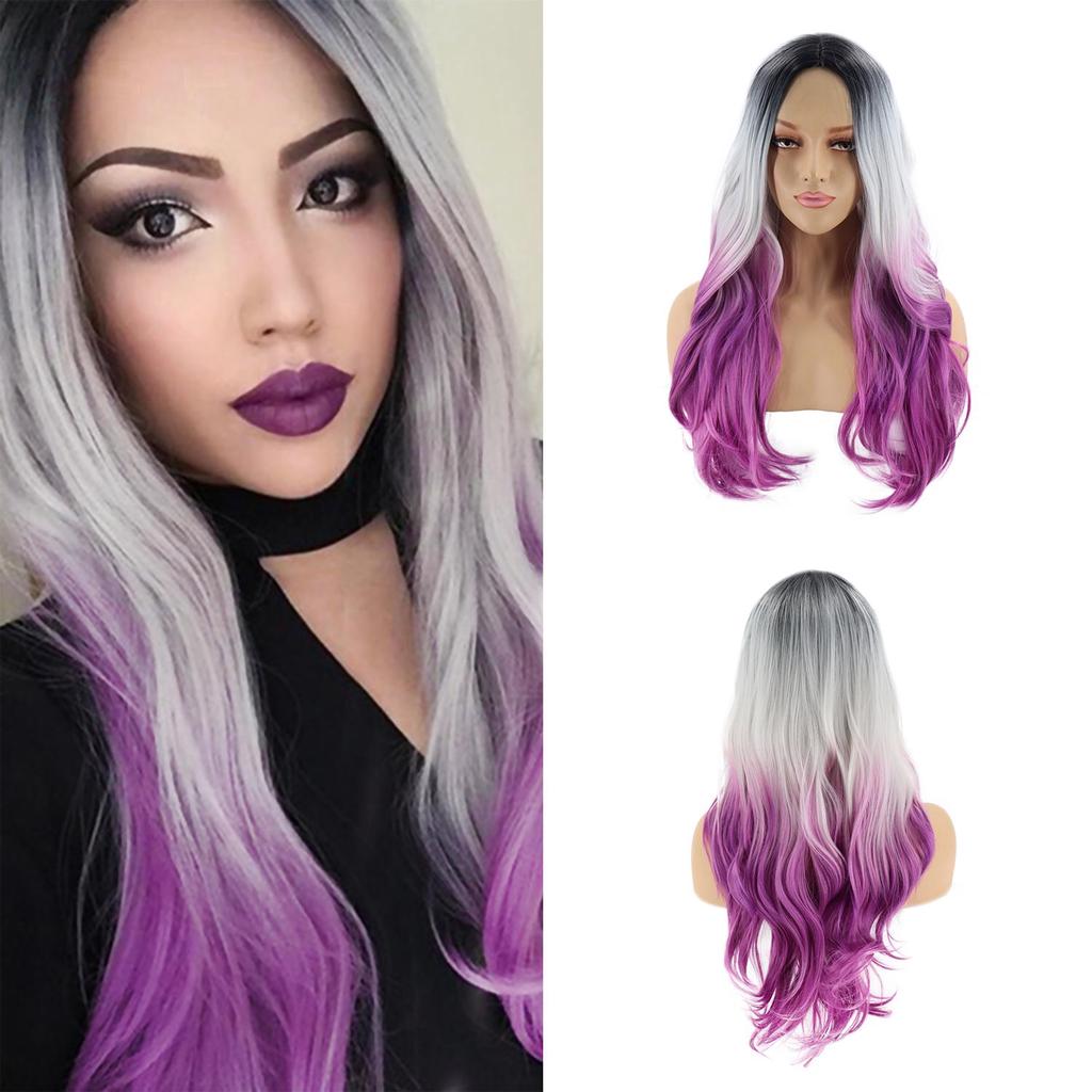 Buy GreyPurple Gradients Long Wavy Wigs 65 cm Fashion Full Hair Wigs Cosplay party Wigs at