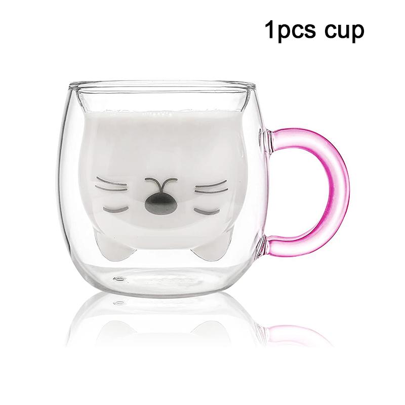 

1/2 шт. Милые кружки с ручкой в виде кота, стеклянные, с двойными стенками, стеклянные, с изоляцией, кружка для эспрессо, кружка для кофе и молока в подарок 250-280ml