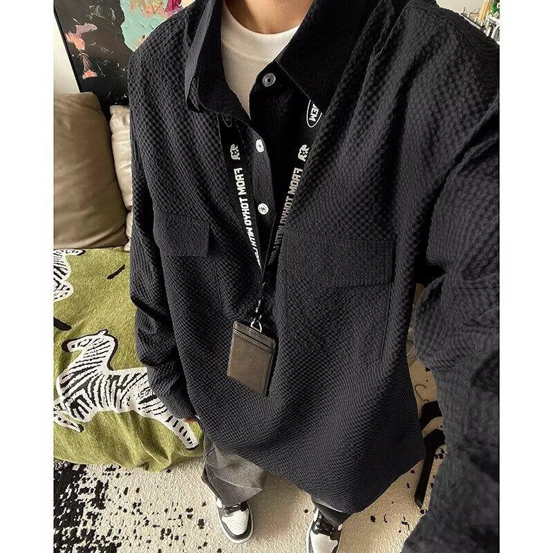 Buchstaben Langarmhemd Japanischer Stil Hongkong-Stil Ins Lockeres Hemd Herren Sommer Trendig Vielseitig Lässige Jacke