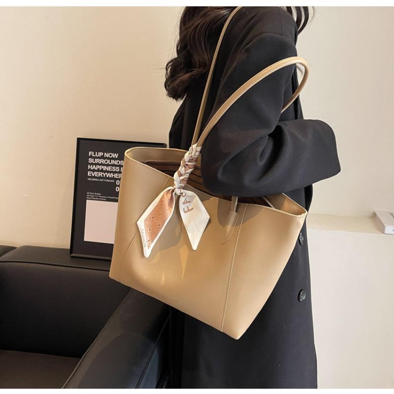 Large capacity silk scarf bag women's new niche design trend tote bag simple shoulder handbag