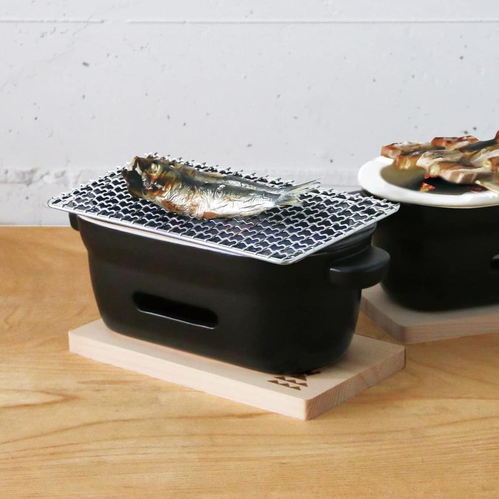 Kamoshika Douguten Ceramic Charcoal Stove, Black, with Rack and Base, Water Stove, Tabletop, Ceramic, Banko Ware, Made In Japan
