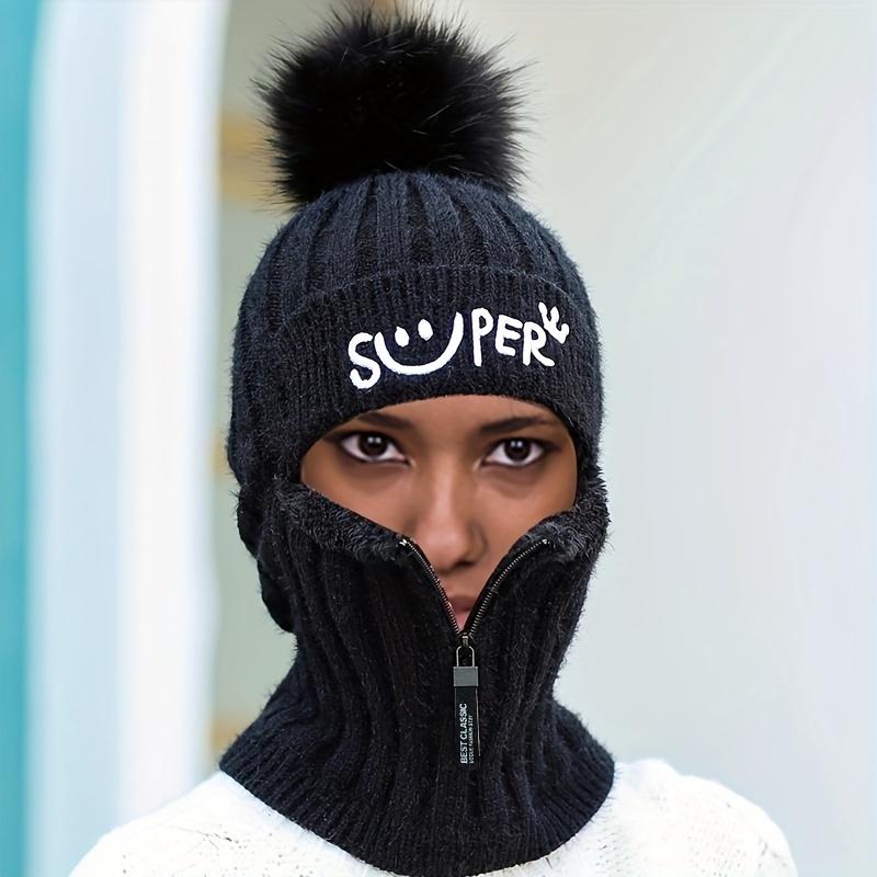 

Осенне-зимняя велосипедная шапка женская теплая с бархатной подкладкой и шарфом-ушанкой, вязаная шерстяная шапка. чёрный