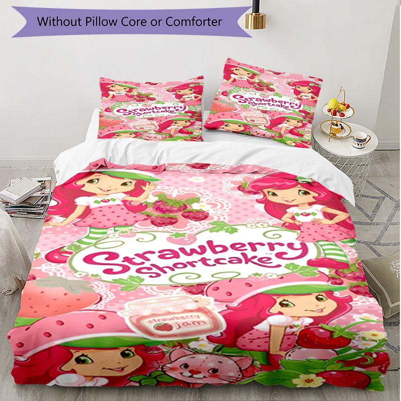 3pcs Duvet Cover Set (1*Duvet Cover + 2*Pillowcase, Without Core), Strawberry Shortcake Print Soft All‑Season Bedding Set, Home Bedroom Decor Gift