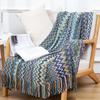 Bohemian Striped Tassel Knit Throw Blanket for Sofa or Bed