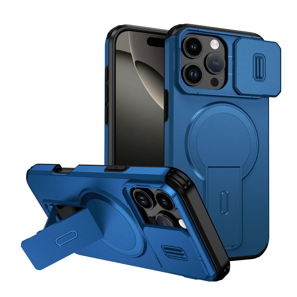 KEYSION Shockproof Magnetic Case for iPhone 16 Pro 16 Pro Max Slide Camera Protect Kickstand Wireless Charging Phone Back Cover