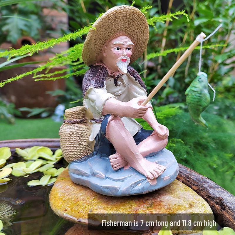 Jiang Taigong Fischer Ornaments für Hof Fischteich Felsen Bonsai Dekor