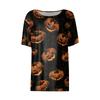 Women's Casual Short Sleeve Pullover Top Halloween Pumpkin Print Round Neck Relaxed Fit Blouse for Everyday Wear
