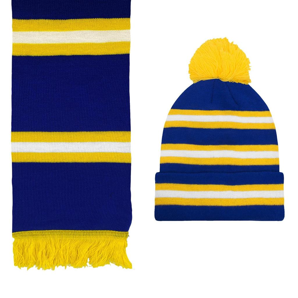 Fan Originals Unisex Adult Leeds Striped Hat And Scarf Set