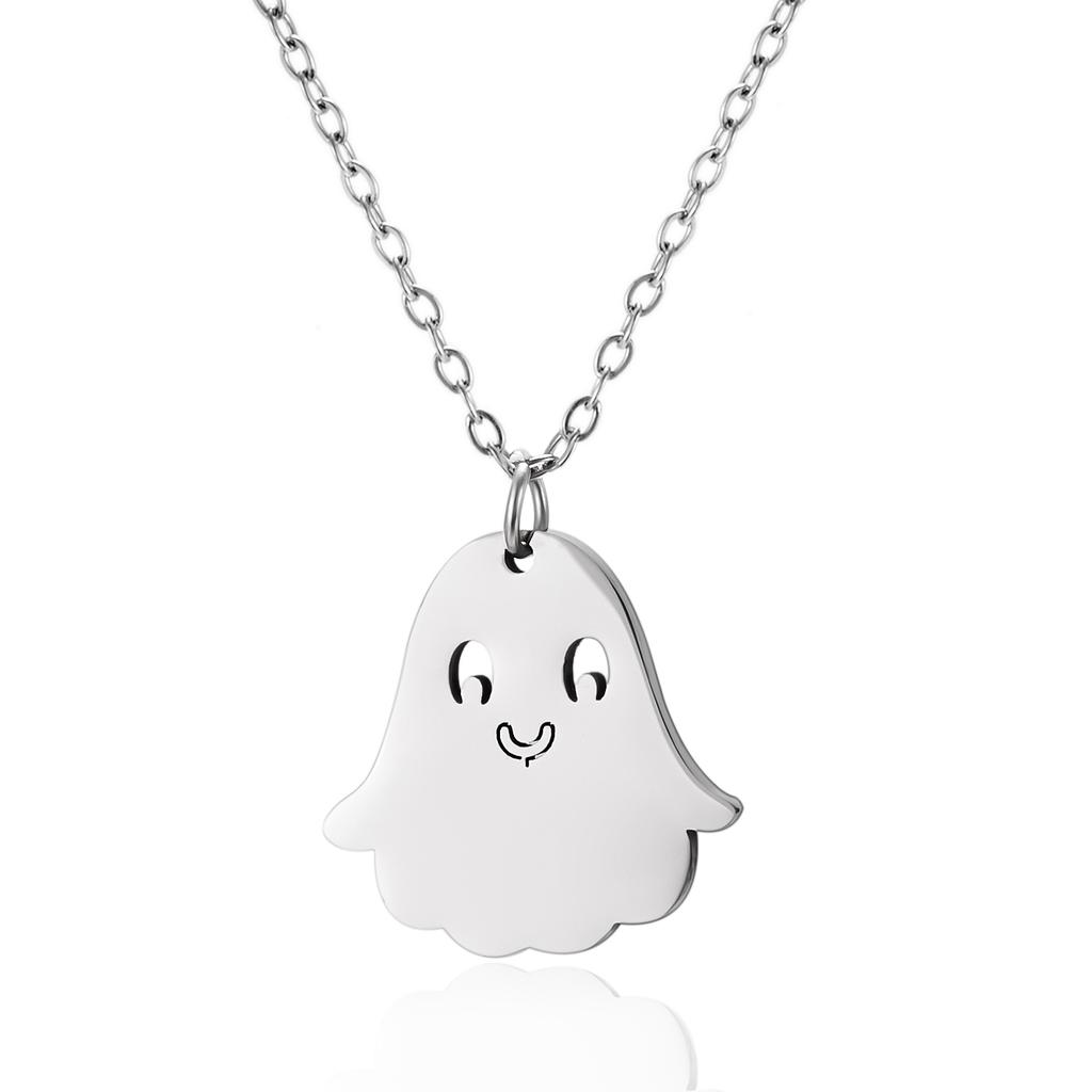 Stainless Steel Simple Personalized Ghost Pendant Necklace For Women Men Funny Pumpkin Clavicle Choker Halloween Party Jewelry
