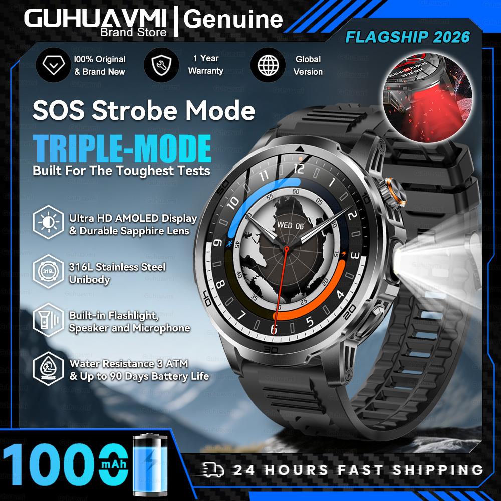 2026 T-REX 3 Military 1000mAh Large Battery Durable Adult SmartWatch Red Light Flashlight 5ATM Waterproof Sports Smart Watch Man