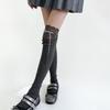 Ribbed Knit Striped Over Knee Long Socks for Women Japanese Student Sweet Bowknot Lace Splicing Thigh High Stockings