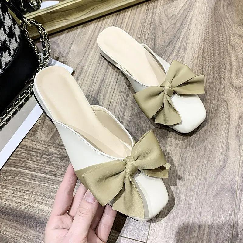 

Мода с бантом Туфли Квадратный носок Женские тапочки и Женские сандалии Тренд 2025 Низкая цена H Сандалии Элегантные Модные Нескользящие шлепанцы 41