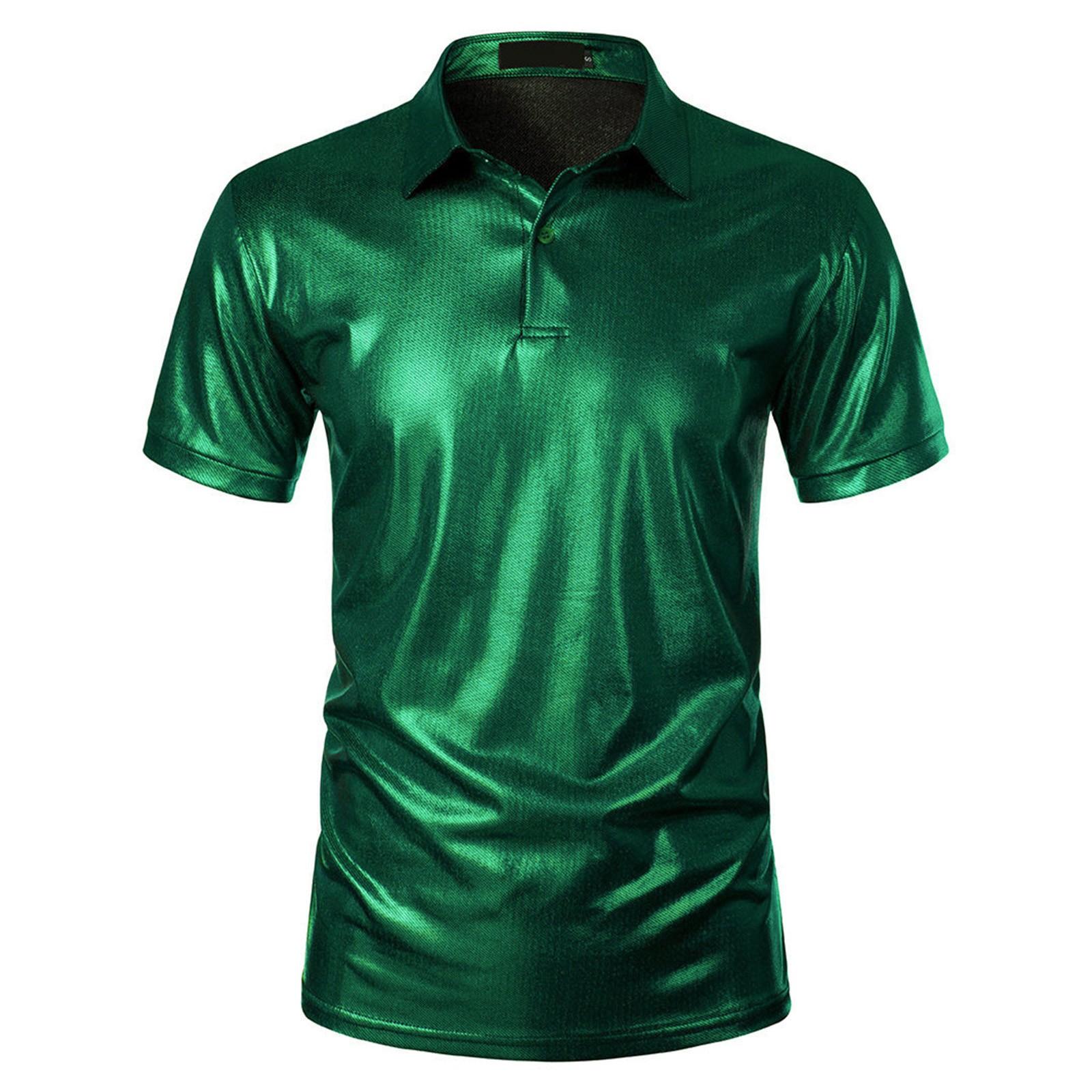 

Мужские однотонные топы с короткими рукавами Мужские повседневные топы с лацканами на пуговицах XL зелёный