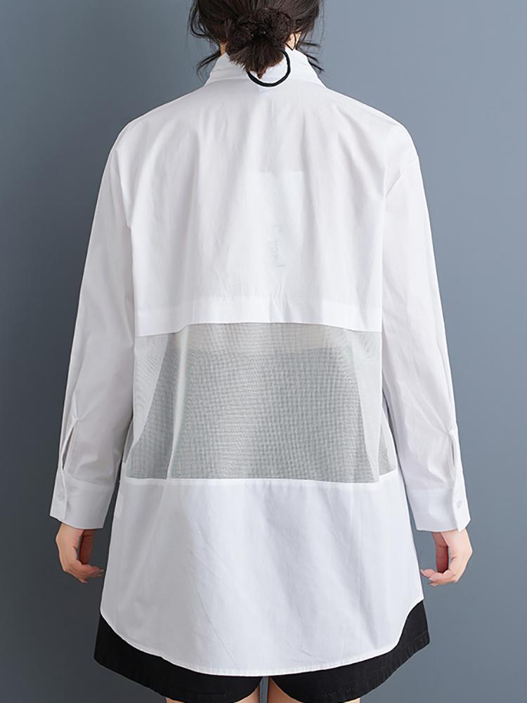 Xitao Patchwork Mesh Unregelmäßige Einreihige Bluse GMM1178