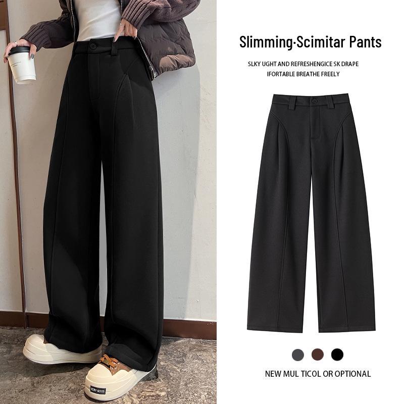

Women s Gray Woolen Straight-Leg Wide Pants - Autumn/Winter Velvet Fashion 2XL чёрный