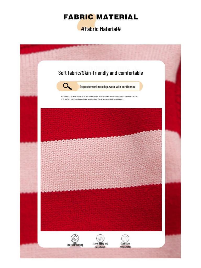 Girls' 2025 Autumn Knitted Cardigan Coat with Cat Cartoon Stripes