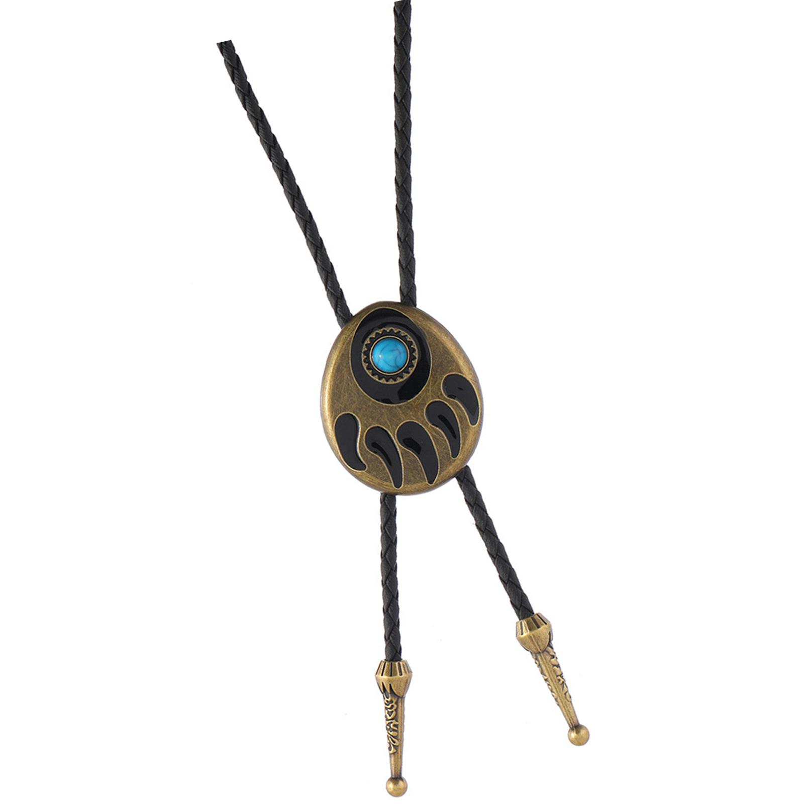 

Бирюзовый Инкрустированный Боло Галстук с Металлическими Акцентами в Виде Медвежьих Когтей для Западных Нарядов Регулируемый Кожаный Шнурок Галстук-Ожерелье бронзовый