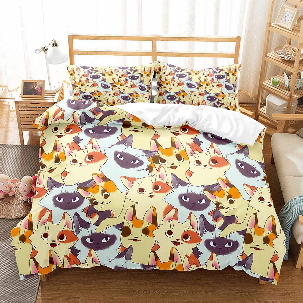 Kočičí povlečení na přikrývku Sada Vzor domácích koček Jednolůžková ložní souprava Roztomilé kotě Pro chlapce Polyester Záhadná Roztomilá kočka King Size Povlak na přikrývku
