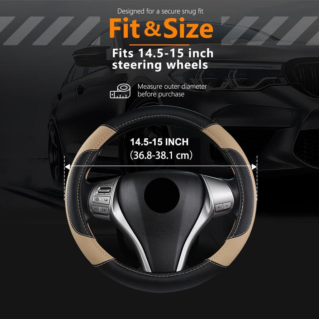 Leather Car Steering Wheel Cover, Non-Slip Car Wheel Cover, Protective Breathable Microfiber Leather, Universal Fit for Most Car