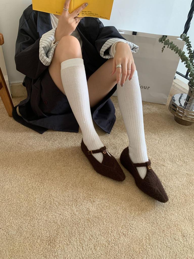 French one-word buckle with Mary Jane shoes shallow mouth splicing retro camellia commuting height increase single shoes women's commuting style