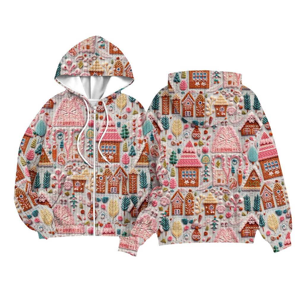 Children Girls And Boys Fashion Jacket Casual Printed Long-sleeved Hooded Cardigan Sweatshirts