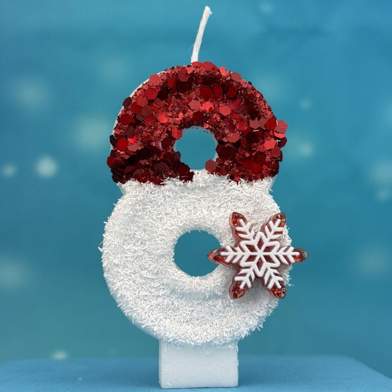 Creative Ice and Snow Digital Birthday Candle Cake Party Decoration Birthday Celebration Wax Diy Red and White Snowflakes