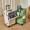 22-Inch Lightweight Suitcase with Front Opening, Cup Holder, Charging Port, Silent Wheels, and Thickened Aluminum Alloy Trolley