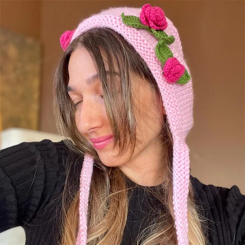 

Новый вязаный крючком шарф с большими полями и кроличьими ушками, забавная полосатая шляпа ведьмы для взрослых Adult 56-59cm