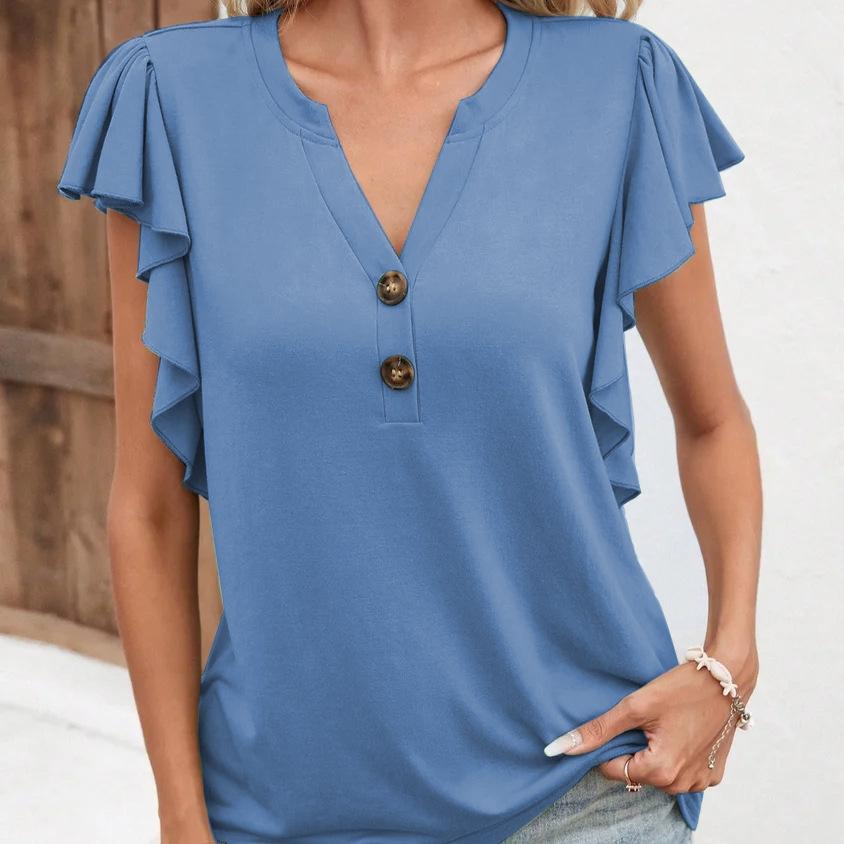 

IHUASU Женская элегантная женская однотонная футболка с короткими рукавами и вырезом в форме лотоса 3XL синий